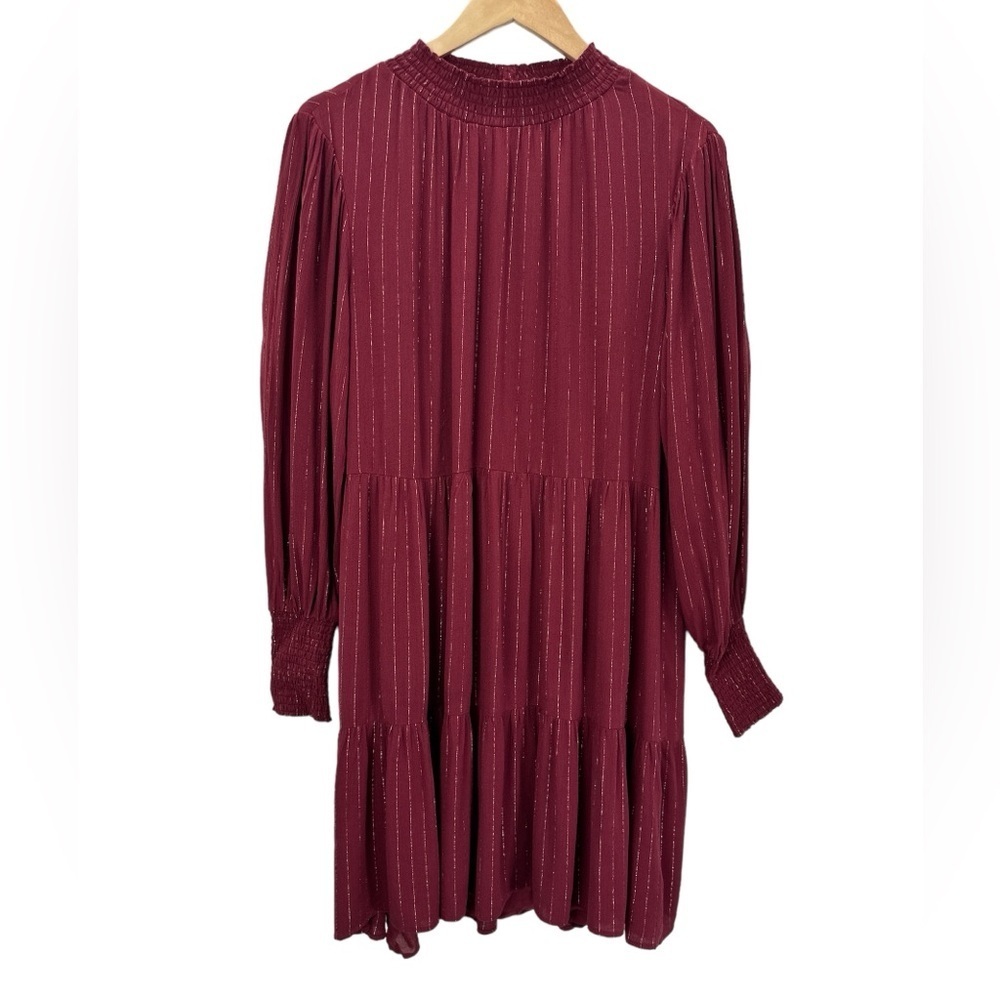 Knox Rose Metallic Striped Bishop Long Sleeve Tiered Tunic Dress Large - Picture 3 of 11